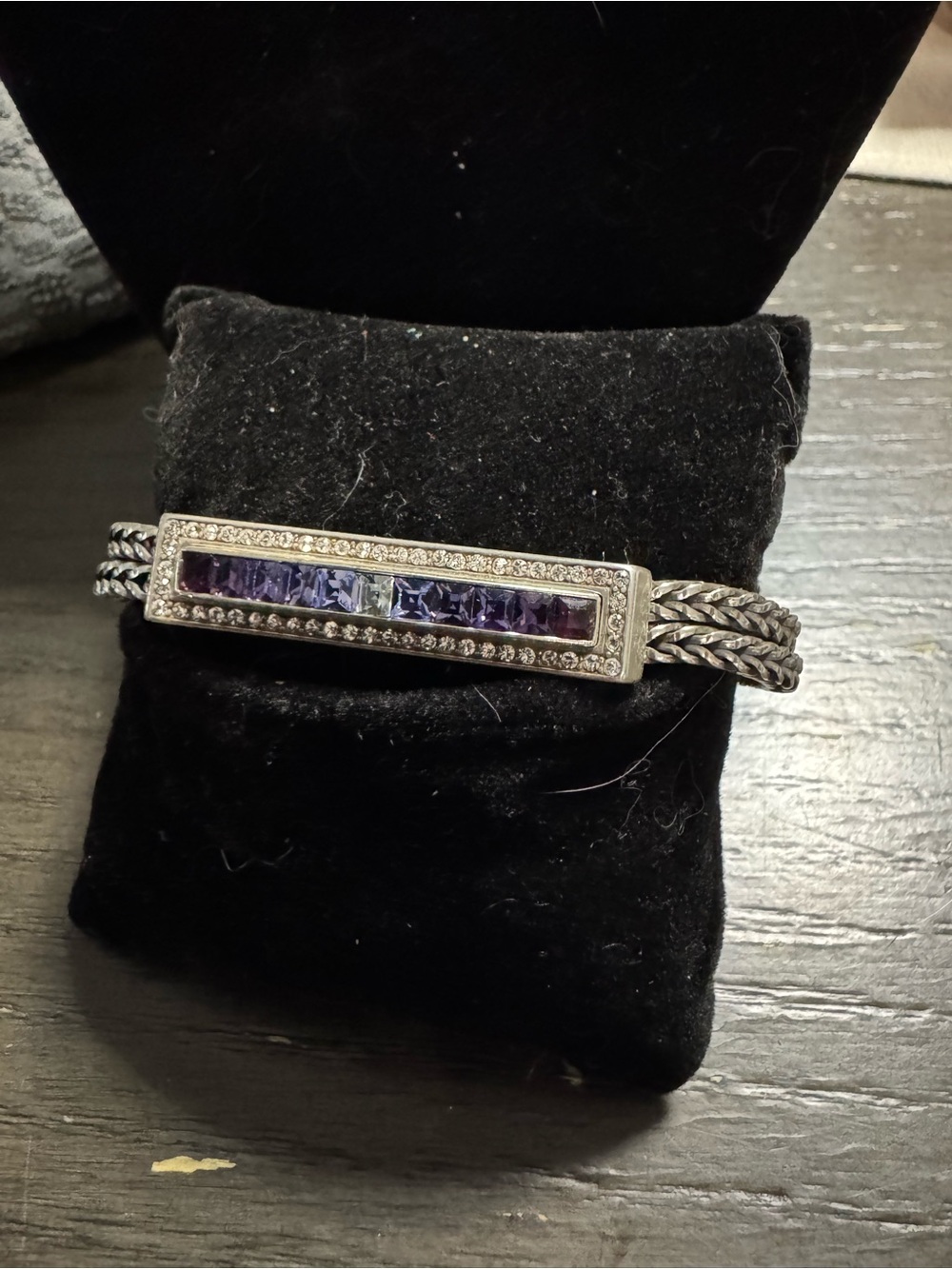 Brighton retired Silver Purple Crystal Bar Bracelet